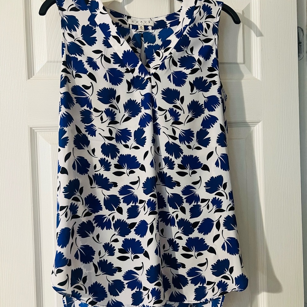 Chaus Blue and White Floral Blouse